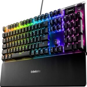SteelSeries Apex 5 Gaming Keyboard, Tactile & Clicky Hybrid Blue Switches, RGB Lighting, OLED Screen, Durable Build