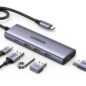 UGREEN 5-in-1 USB-C Hub, 100W PD, 4K@30Hz HDMI Resolution, Up to 5 Gbps via the 3 USB-A, Ultra Slim Design, Wide Compatibility, Gray | 15596