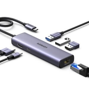 UGREEN Revodok 1061 6-in-1 USB-C Hub, Up to 4K Display, 1Gbps Ethernet Speed, 100W Power Passthrough, 5Gbps Data Transfer Rate, 3x USB Type-A, 1x RJ45 Ethernet, 1x HDMI, 1x USB-C Ports | 15598