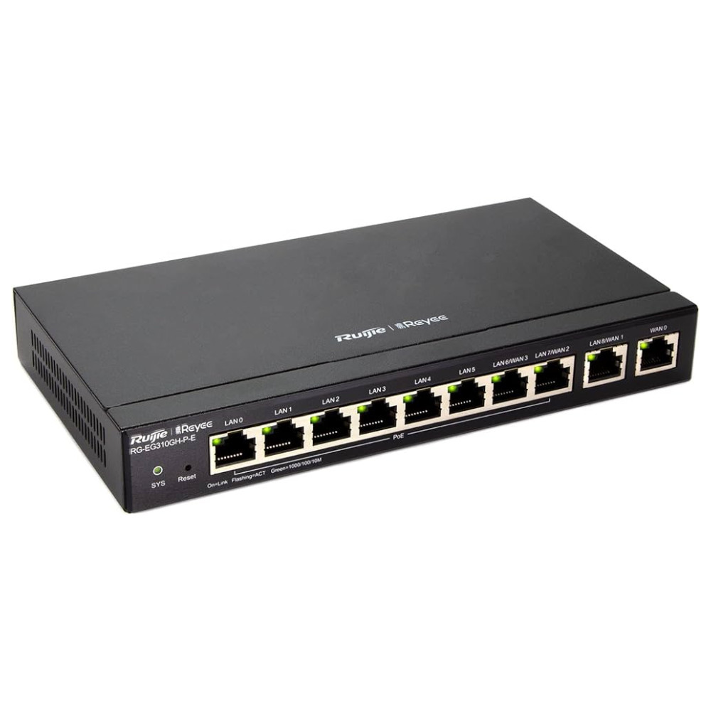 Ruijie Reyee RG-EG310GH-P-E - Desktop 10-port full gigabit router, concurrency of 300 users, 1.5 Gbps throughput