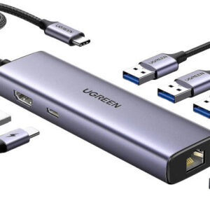 UGREEN Revodok 1061 6-in-1 USB-C Hub, Up to 4K Display, 1Gbps Ethernet Speed, 100W Power Passthrough, 5Gbps Data Transfer Rate, 3x USB Type-A, 1x RJ45 Ethernet, 1x HDMI, 1x USB-C Ports | 15598