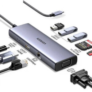 UGREEN CM498, 9 In1 USB-C Multifunctional Docking Station With 4k HDMI, Up To 10Gbps Speed, 1xVGA, 3xUSB 3.0 Type-A, Gigabit Ethernet, 100W PD, SD/TF Card Slot, Compact And Portable | 15600