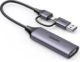 UGREEN Full HD 1080p Video Capture Card | 4K HDMI to USB-A/USB-C | HDMI Capture Device for Video & Audio Recording | Compatible with Switch, PS5, Xbox, iPadOS & macOS (25854)