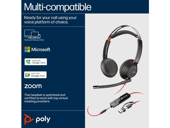 Poly Blackwire 5220 Stereo USB-C Headset +3.5mm Plug +USB-C/A Adapter - Image 4