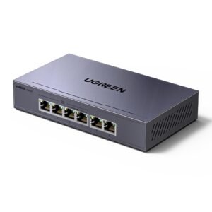 UGREEN Ethernet Switch 6 Port,4 PoE+60W and 2 Gigabit Ethernet,Plug & Play | Auto/VLAN/Extend Mode, Sturdy Metal, Desktop or Wall Mount Network Splitter for Security Camera, IP Phone，250m Extend Range