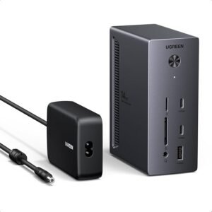 UGREEN USB C Docking Station 14 in 1 Triple Monitors, 2×4K HDMI & 8K DP | Triple display 2xHDMI+DP. 8K DP/4K HDMI, 100W PD, 10Gbps USB, Ethernet, SD/TF 170MB/s, Audio, 140W power adapter