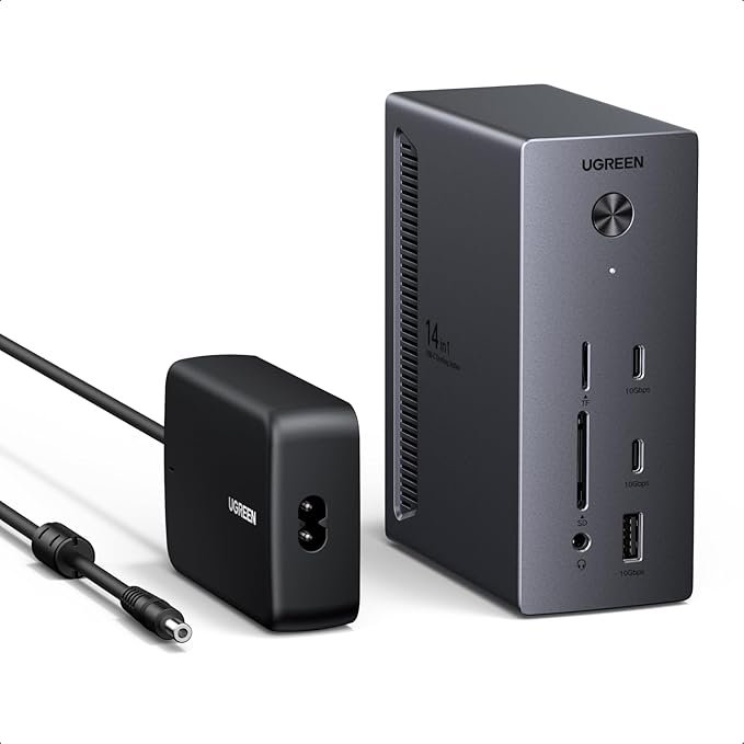UGREEN USB C Docking Station 14 in 1 Triple Monitors, 2×4K HDMI & 8K DP | Triple display 2xHDMI+DP. 8K DP/4K HDMI, 100W PD, 10Gbps USB, Ethernet, SD/TF 170MB/s, Audio, 140W power adapter