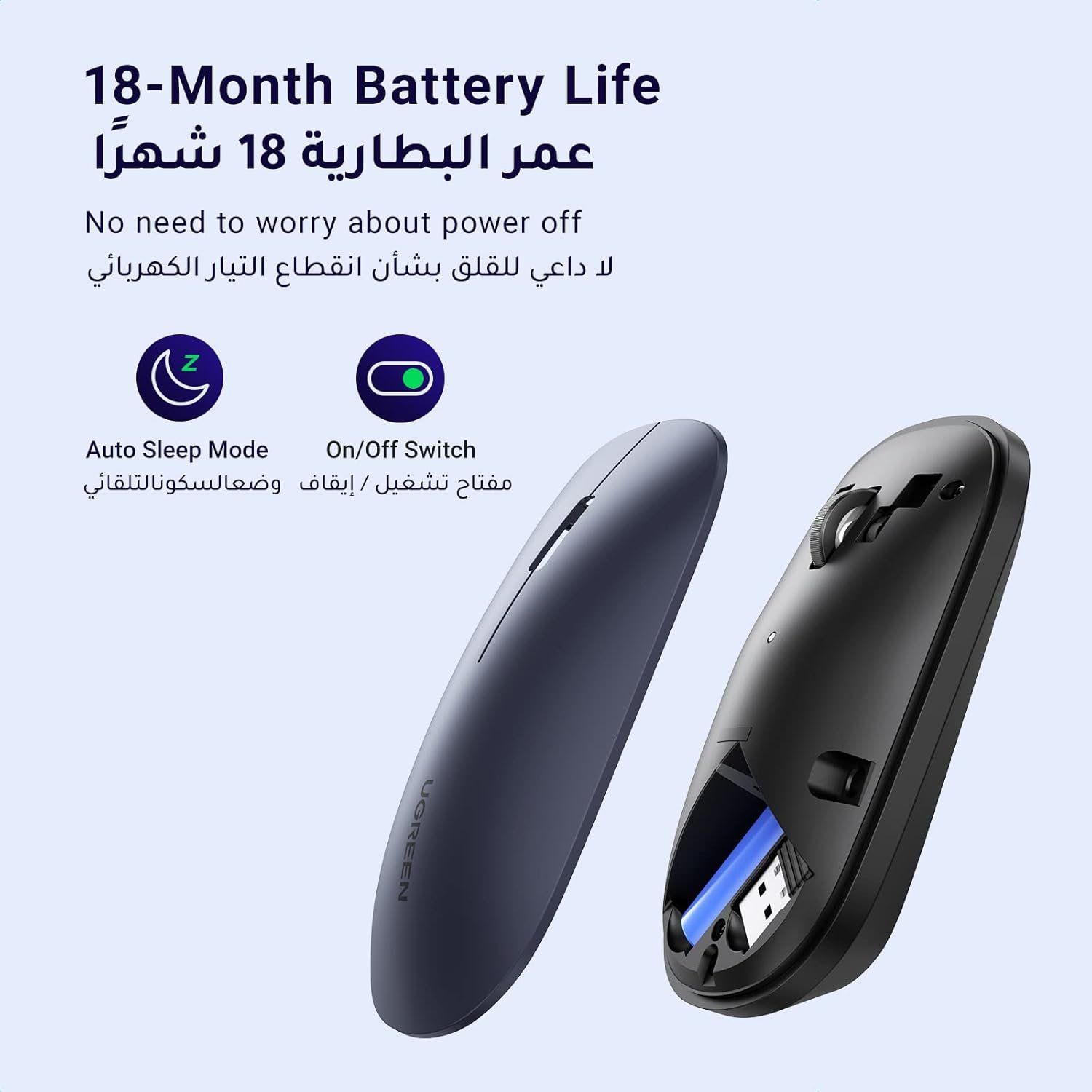 UGREEN Slim Wireless Mouse 2.4G Silent 4000DPI Compact for PC Black | Slim wireless mouse, 2.4G, silent, 4000 DPI, ultrafast scroll, compact, portable, for PC Mac, black - Image 3