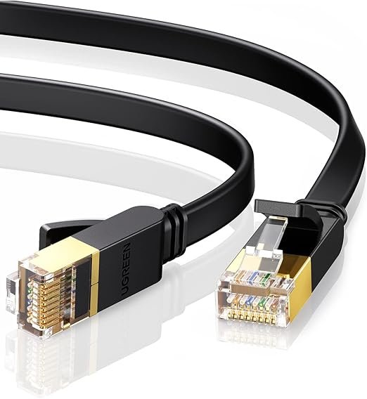 UGREEN Ethernet Cable Cat7 1M 10Gbps Flat Lan Shielded Internet Wire RJ45 | 10Gbps Network Shielded Cord,Compatible for Gaming PS5 PS4 PS3 Xbox Laptop Modem Router Computer,For home&office&gaming
