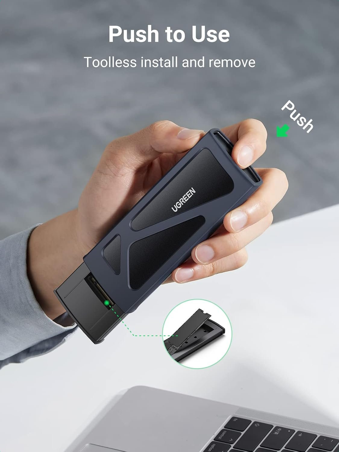 UGREEN M.2 NVMe Enclosure SSD Adapter 10Gbps USB C 3.2 Gen2 Black | Tool-Free External Enclosure NVMe PCI-E Reader SSD External USB Adapter Supports M/B&M Keys Size 2230/2242/2260/2280 SSDs - Image 2