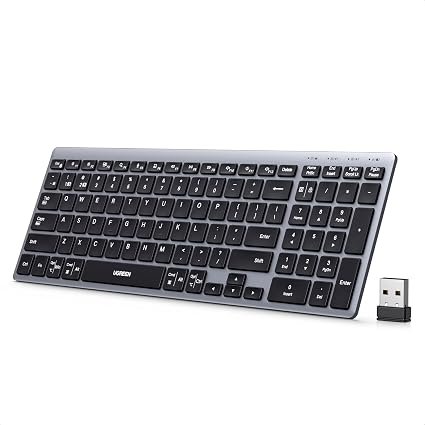 UGREEN Slim Wireless Keyboard BT5.4/2.4G 99-Key Rechargeable Stand | Slim wireless keyboard, 99-key compact, Bluetooth5.4/2.4G, rechargeable USB-C, 7°-10° stand, 3 devices, for PC Mac