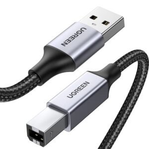 UGREEN Printer Cable 1M，Cord Braided USB 2.0 Type A to Mini B Male Cable | Braided Nylon Cable,Connecting Printer HP,Epson,Brother,Lexmark,EscAner,Hard Drive,Digital Photography