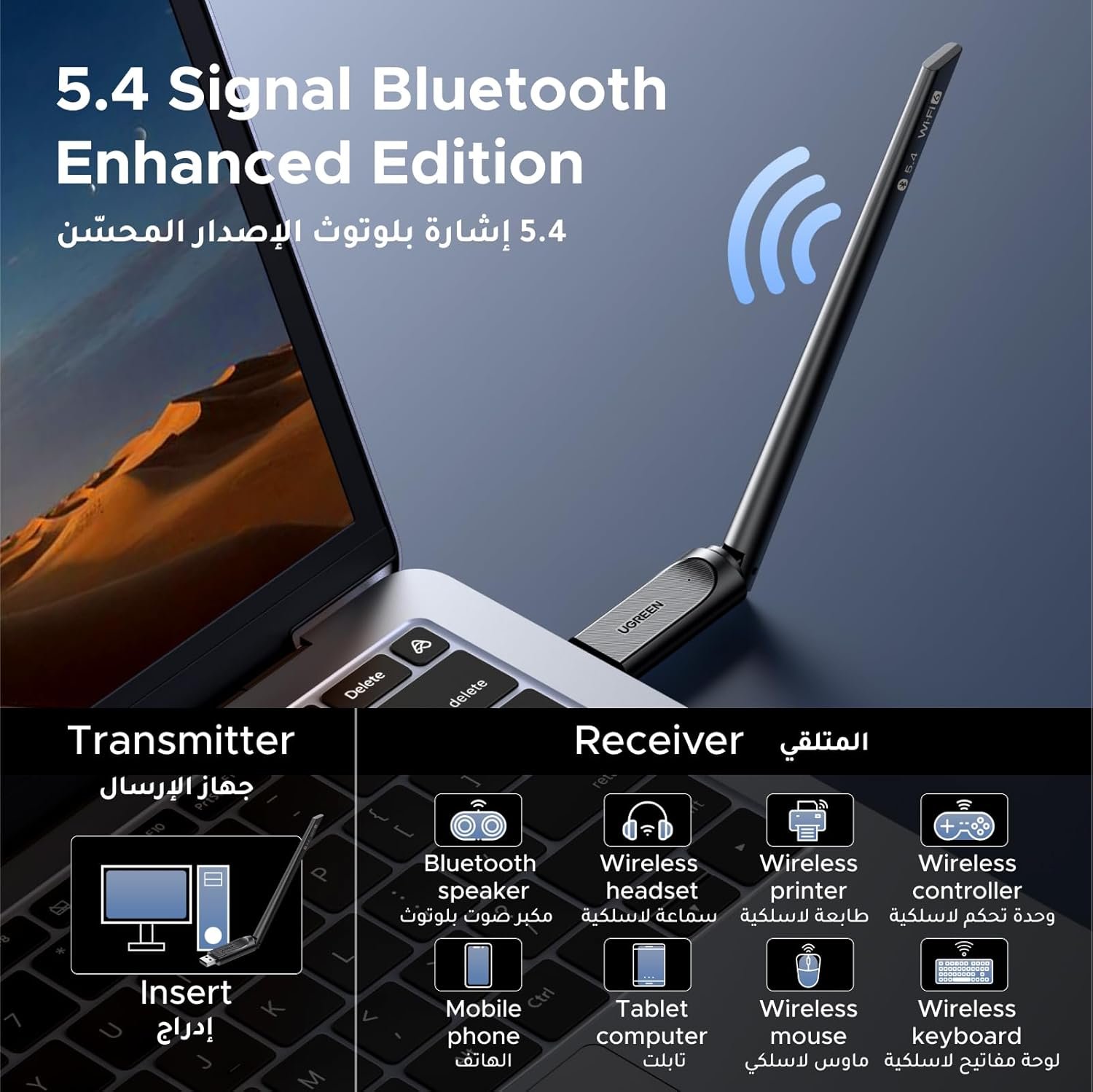 UGREEN 2-in-1 AX900 WiFi 6 Bluetooth 5.4 Adapter 5GHz/2.4GHz Dual Band | 5GHz 600Mbps, 2.4GHz 287Mbps,6dBi High-Gain Antenna,Wireless Network Adapter for Desktop/Laptop, Compatible with Windows10/11 - Image 3