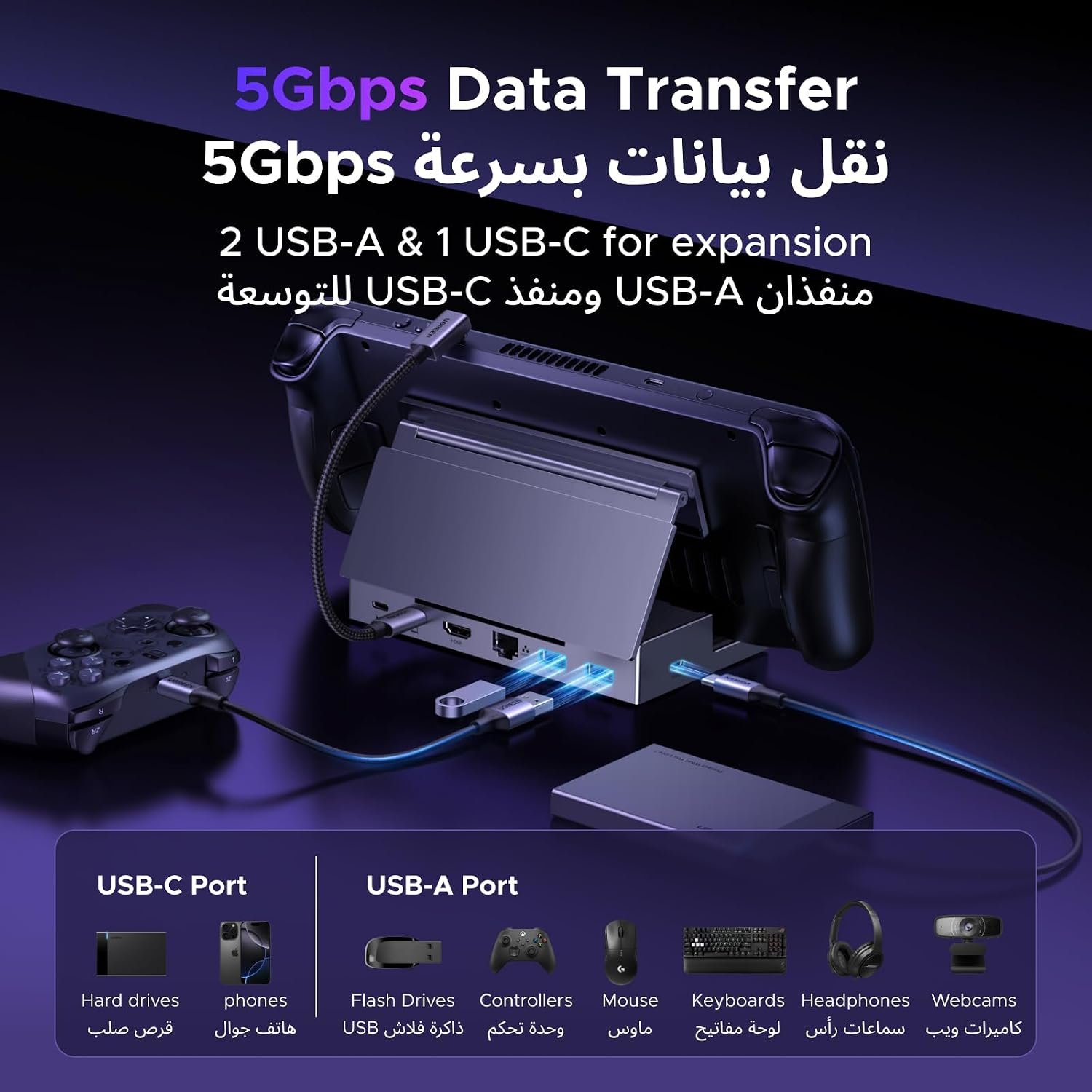 UGREEN Docking Station 6-in-1, 4K HDMI, Ethernet, Type A& C 3.0, 100W PD | 100W PD, USB-A & USB-C 3.0, Gigabit Ethernet, Adjustable Folding Stand for Gaming Handhelds, Laptops, and MacBooks - Image 6