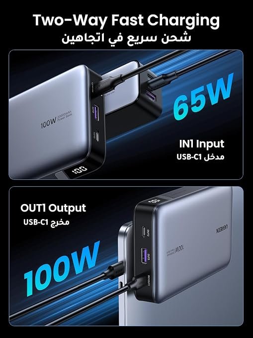 UGREEN Power Bank 20000mAh 100W Laptop Fast Charging Portable Charger | 72Wh high-capacity, flight-safe, ultra-fast 100W charging(2C1A), 65W self-charging, for MacBook/Samsung/iPhone/iPad, Nexode - Image 5
