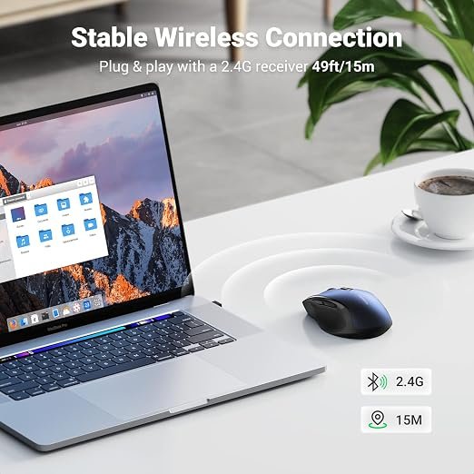 UGREEN Wireless Mouse 2.4G Silent 4000DPI 5-Button for PC/Mac Blue | Wireless mouse, 2.4G, silent, 5 DPI up to 4000, 5 buttons, ergonomic, for PC/Mac, blue, office home study - Image 5