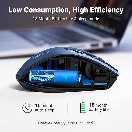 UGREEN Wireless Mouse 2.4G Silent 4000DPI 5-Button for PC/Mac Blue | Wireless mouse, 2.4G, silent, 5 DPI up to 4000, 5 buttons, ergonomic, for PC/Mac, blue, office home study - Image 6