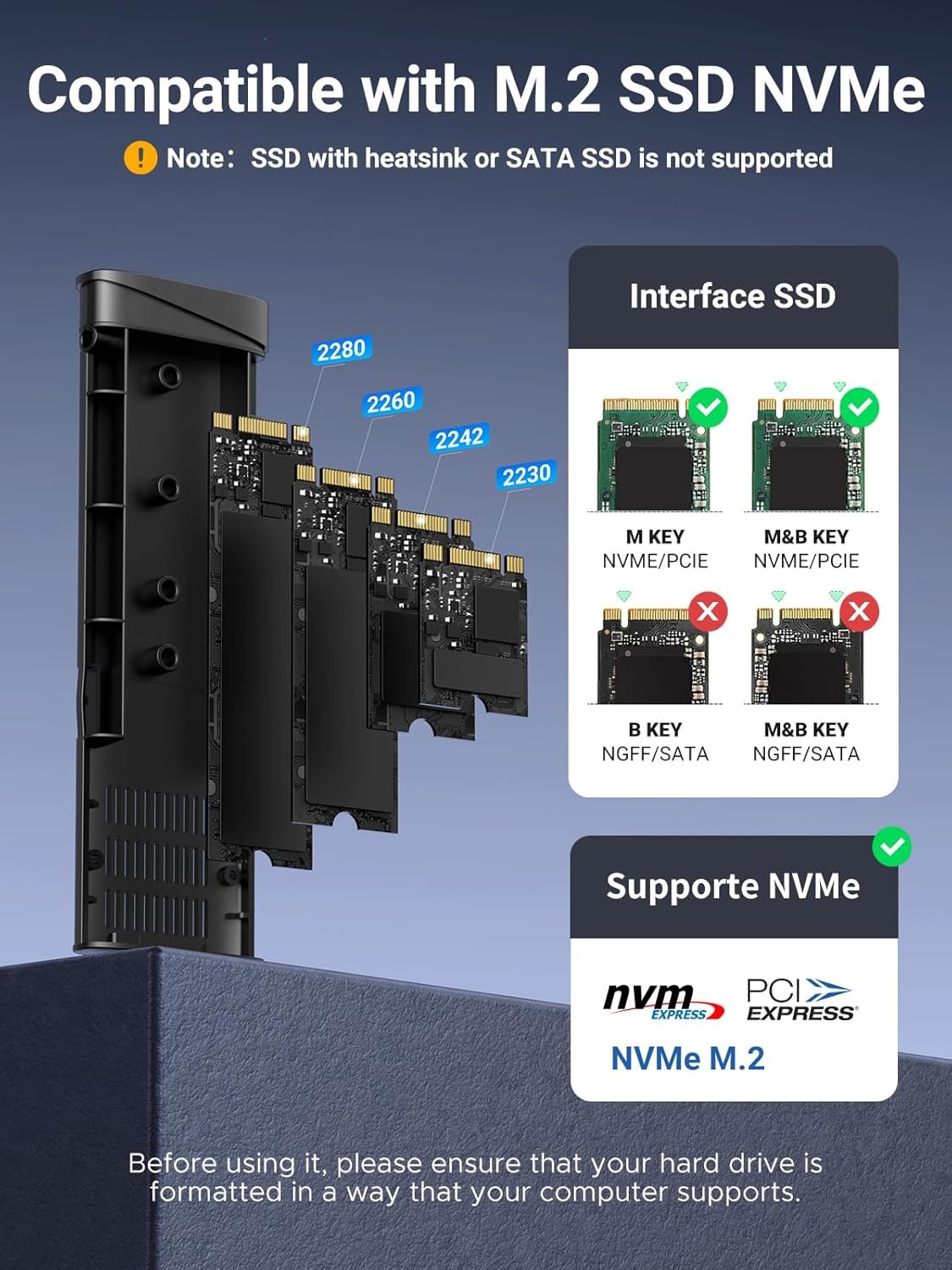UGREEN M.2 NVME Enclosure, 10Gbps M.2 SSD Enclosure to USB Adapter/Reader | , USB C 3.2 Gen2, Tool-Free External PCI-E SSD Case Supports M and B&M Keys and Size 2230/2242 /2260/2280 - Image 3