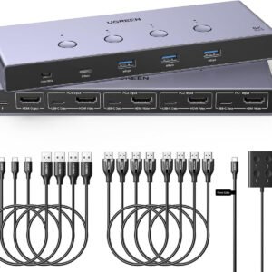 UGREEN 8K@60Hz HDMI KVM Switch for 4 Computers, HDMI 2.1, 4× USB 3.0 Ports (3× USB-A + 1× USB-C), Aluminum KVM, Desktop Controller, Includes 4 HDMI Cables + 4 USB Cables (55397)