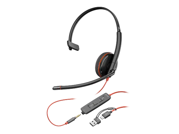 Poly Blackwire 3215 Monaural USB-C Headset +3.5mm Plug +USB-C/A Adapter - Image 2