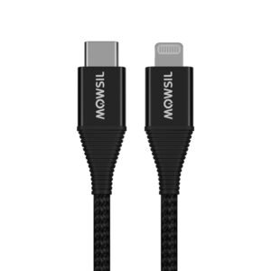 Mowsil USB-C to Lightning Cable 1.2M, PD Fast Charging & 480Mbps Data Transfer, Nylon Braided Aluminum Alloy Type-C to Lightning Cable for iPhone & iPad, Black