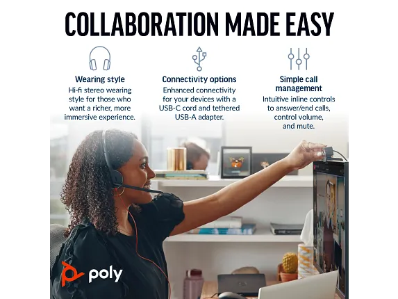 Poly Blackwire 3220 Stereo USB-C Headset +USB-C/A Adapter - Image 4