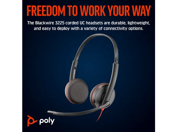 Poly Blackwire 3225 Stereo USB-C Headset +3.5mm Plug +USB-C/A Adapter - Image 2
