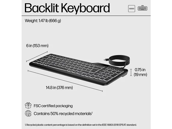 HP 400 Backlit Wired Keyboard - Image 2