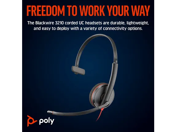 Poly Blackwire 3210 Monaural USB-C Headset +USB-C/A Adapter - Image 2