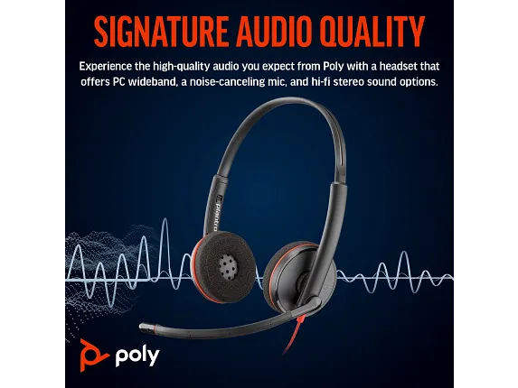 Poly Blackwire 3220 Stereo USB-C Headset +USB-C/A Adapter - Image 2