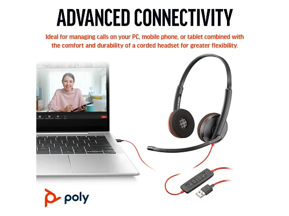 Poly Blackwire 3220 Stereo USB-C Headset +USB-C/A Adapter - Image 5