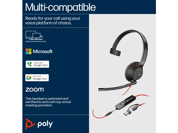 Poly Blackwire 5210 Monaural USB-C Headset +3.5mm Plug +USB-C/A Adapter - Image 5