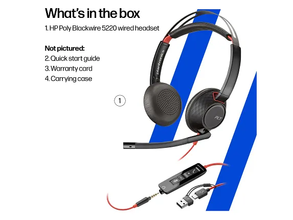 Poly Blackwire 5220 Stereo USB-C Headset +3.5mm Plug +USB-C/A Adapter - Image 5