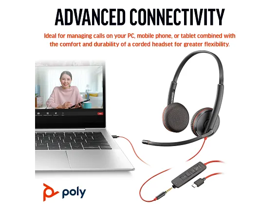 Poly Blackwire 3225 Stereo USB-C Headset +3.5mm Plug +USB-C/A Adapter - Image 5
