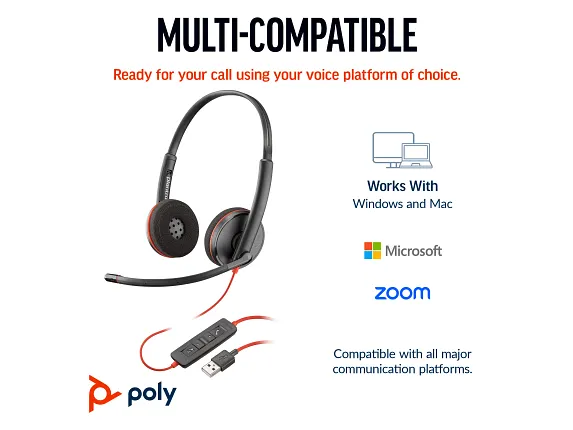 Poly Blackwire 3220 Stereo USB-C Headset +USB-C/A Adapter - Image 3
