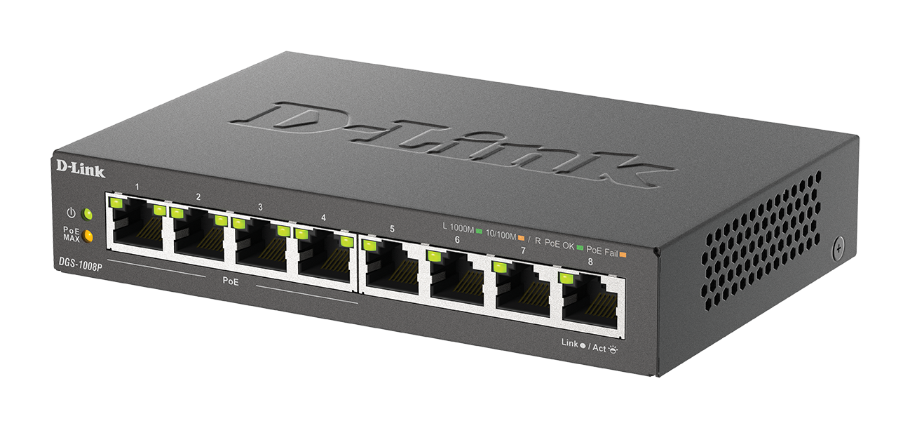 D-Link DGS-1008P 8-Port Gigabit Unmanaged PoE Switch